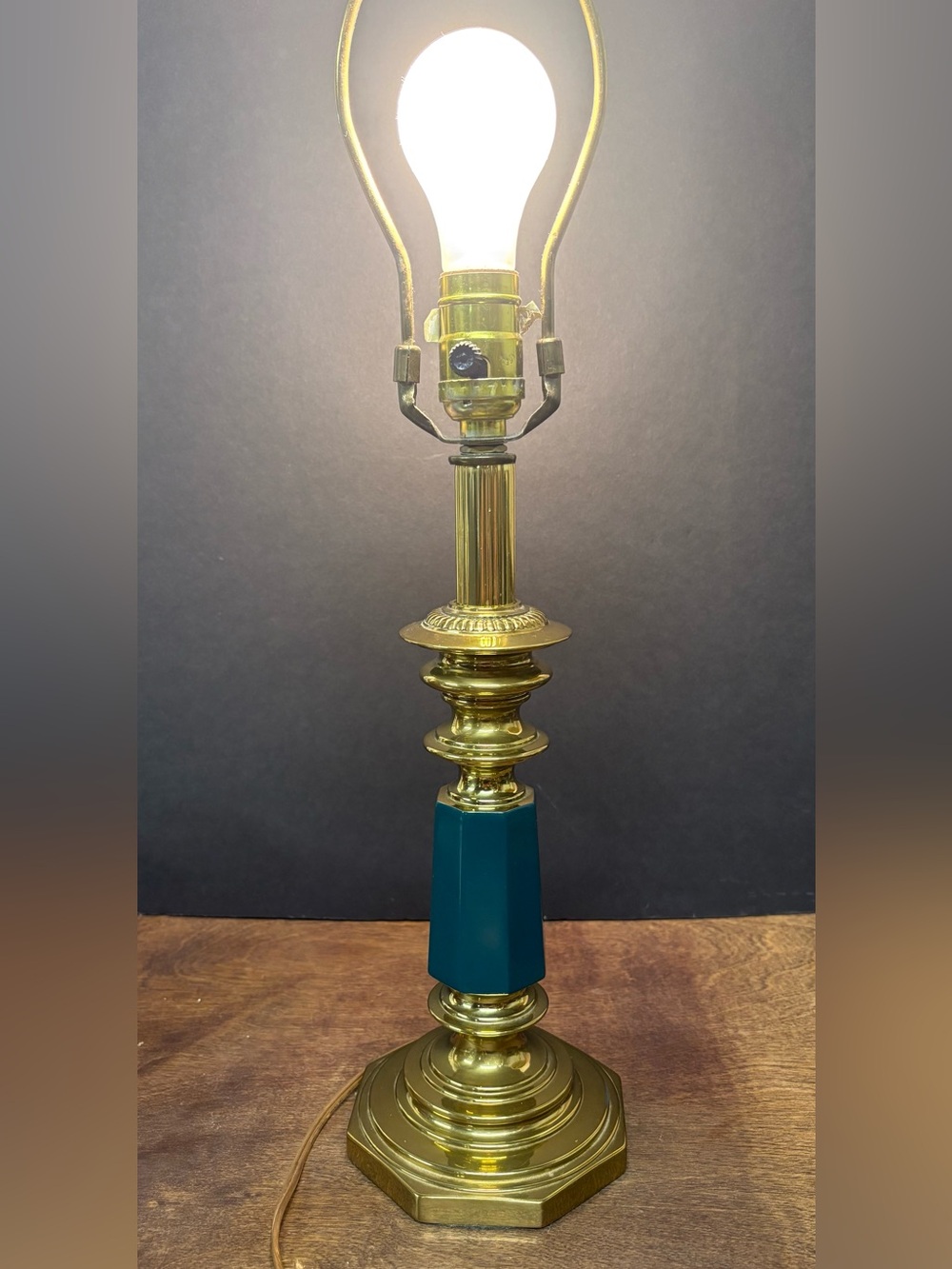 Vintage Brass Table Lamp with Teal Accent - Home Accents
